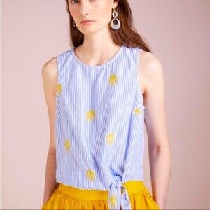 NWT J. Crew Striped Pineapple Embroidered Side-Tie Top Style# J6099 Women's Sz 6